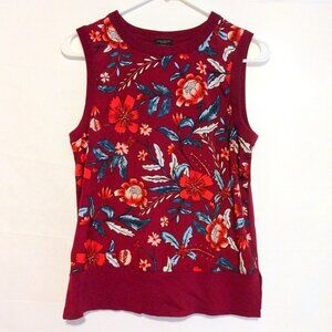 Ann Taylor Factory Burgundy Floral Sleeveless Top S Cottagecore Romantic Boho